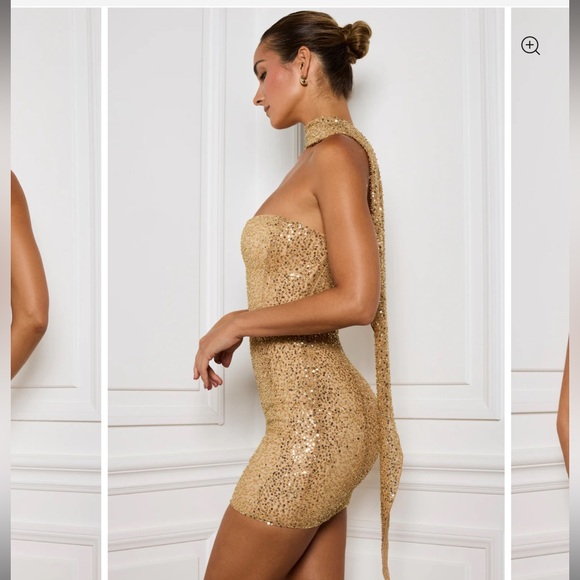 Oh-polly Embellished Scarf-Detail Mini Dress in Gold - Picture 7 of 8